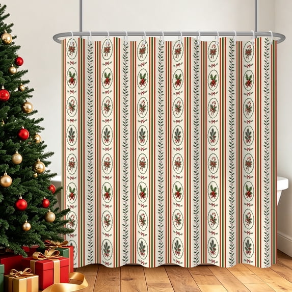 Tchckioa Shower Curtain,Waterproof Hooks Bath Curtain for Bathroom Decor,Christmas Striped,72x72