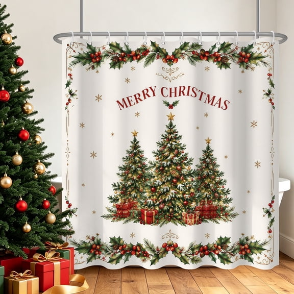 Tchckioa Shower Curtain,Waterproof Hooks Bath Curtain for Bathroom Decor,Christmas Tree,72x72