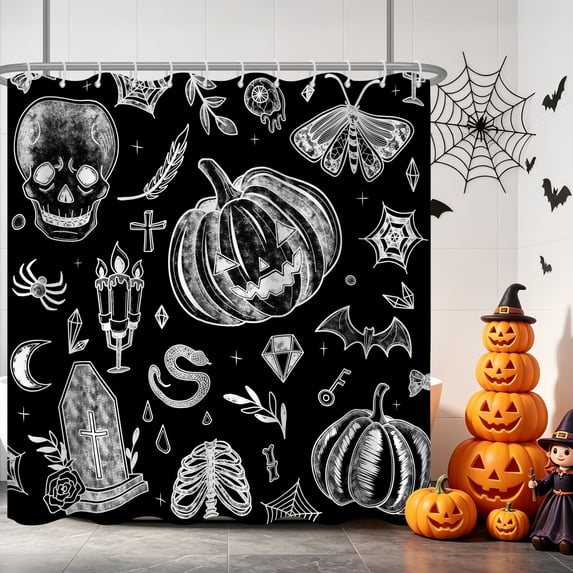 Tchckioa Shower Curtain for Bathroom,Privacy Protection Hooks Bath Curtain(72x72 Inch,Black and White,Halloween)