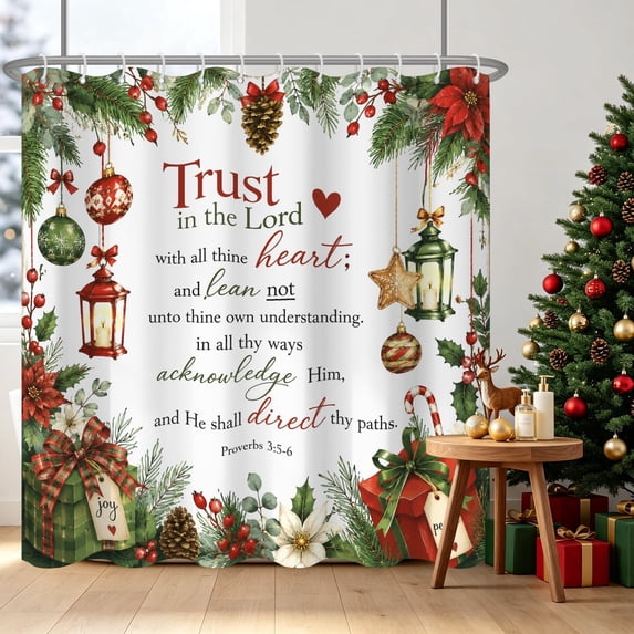 Tchckioa Shower Curtain for Bathroom,Waterproof Hooks Bath Curtain,Merry Christmas,47x64
