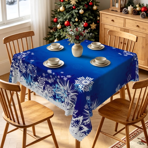 Tchckioa Snowflakes Tablecloth for Restaurant Decor,52x52 Inch Square Stain Proof Table Cloth Cover