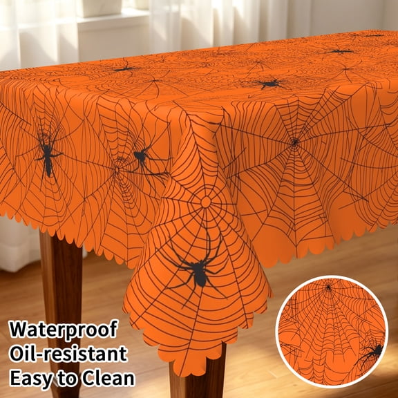 Tchckioa Spider Web Tablecloth,Halloween Party 52x70 Inch Waterproof Table Cover for Restaurant Decor,Orange
