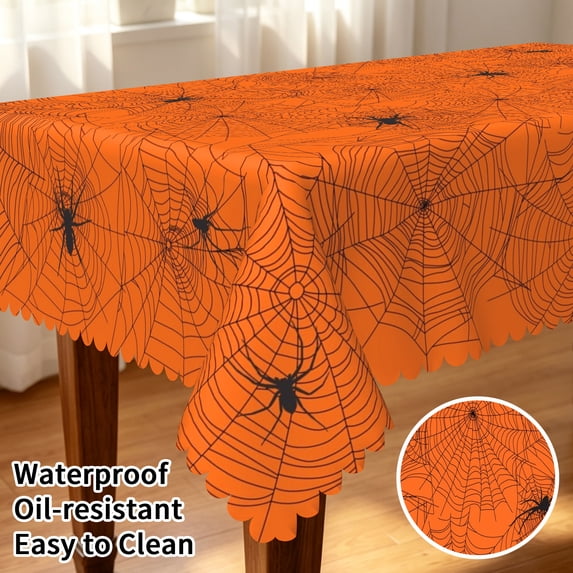 Tchckioa Spider Web Tablecloth,Halloween Party 60x70 Inch Waterproof Table Cover for Restaurant Decor,Orange