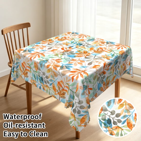 Tchckioa Square Tablecloth for Kitchen Decor,Autumn Leaves Waterproof Stain Proof Table Cloth,60x60 Inch
