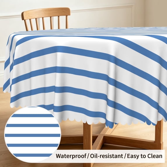 Tchckioa Stripes Blue White Round Tablecloth,Waterproof Table Cloth Cover for Dinner Kitchen,60 Inch,Black