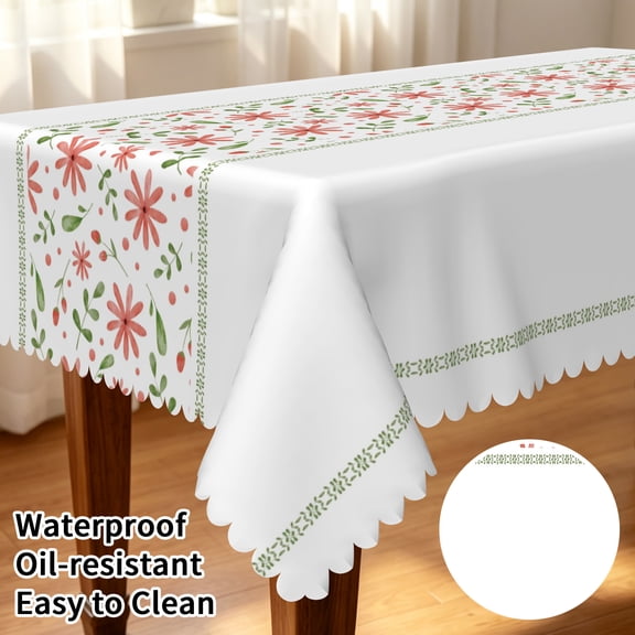 Tchckioa Tablecloth for Kitchen Dining,Boho Floral Waterproof Table Cover(Orange,Rectangle 60x102 Inch)
