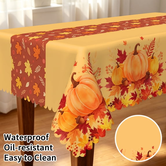 Tchckioa Tablecloth for Kitchen Dining,Maple Leaf Pumpkin Waterproof Table Cover(Orange,Rectangle 52x70 Inch)