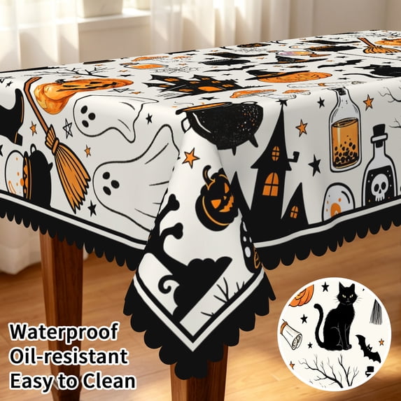 Tchckioa Tablecloth for Restaurant,Halloween 60x102 Inch Stain Resistant Rectangle Table Cover