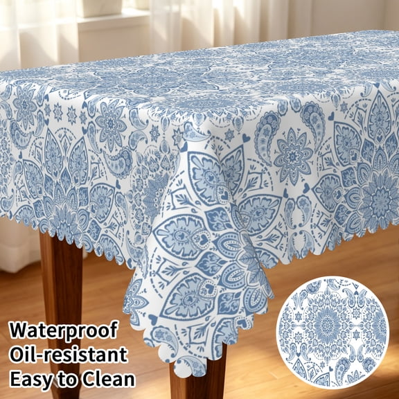 Tchckioa Vintage Blue 52x70 Inch Tablecloth,Oil-resistant Table Cover for Restaurant Party Decor