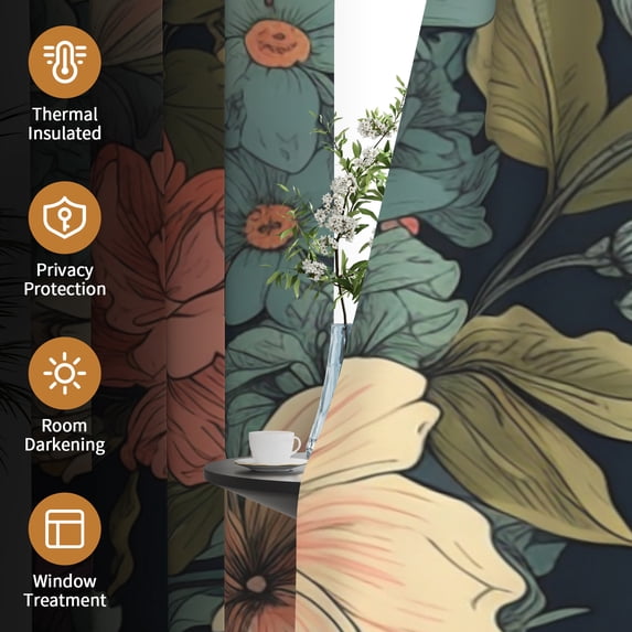 Tchckioa Vintage Floral Blackout Curtains for Bedroom,42x63 Inch Grommet Window Drapes,2 Panels