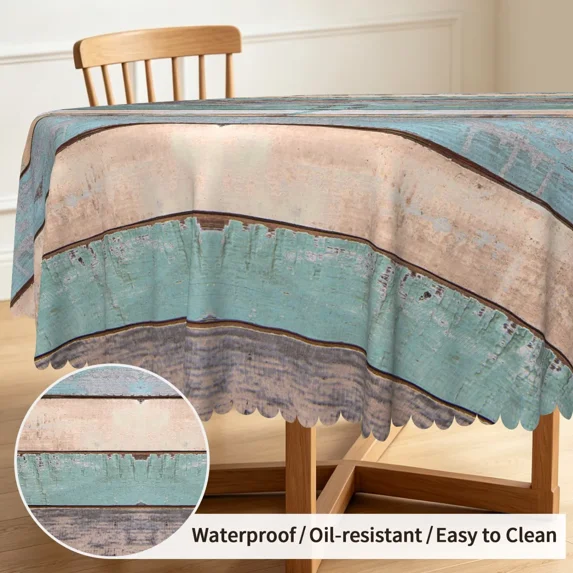 Tchckioa Vintage Wooden 60 Inch Round Tablecloth,Waterproof Oil-resistant Table Cloth Cover for Kitchen Dining