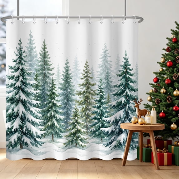 Tchckioa Watercolor Pine Tree Shower Curtain,36x72 Inch Waterproof Hooks Bath Curtain for Bathroom