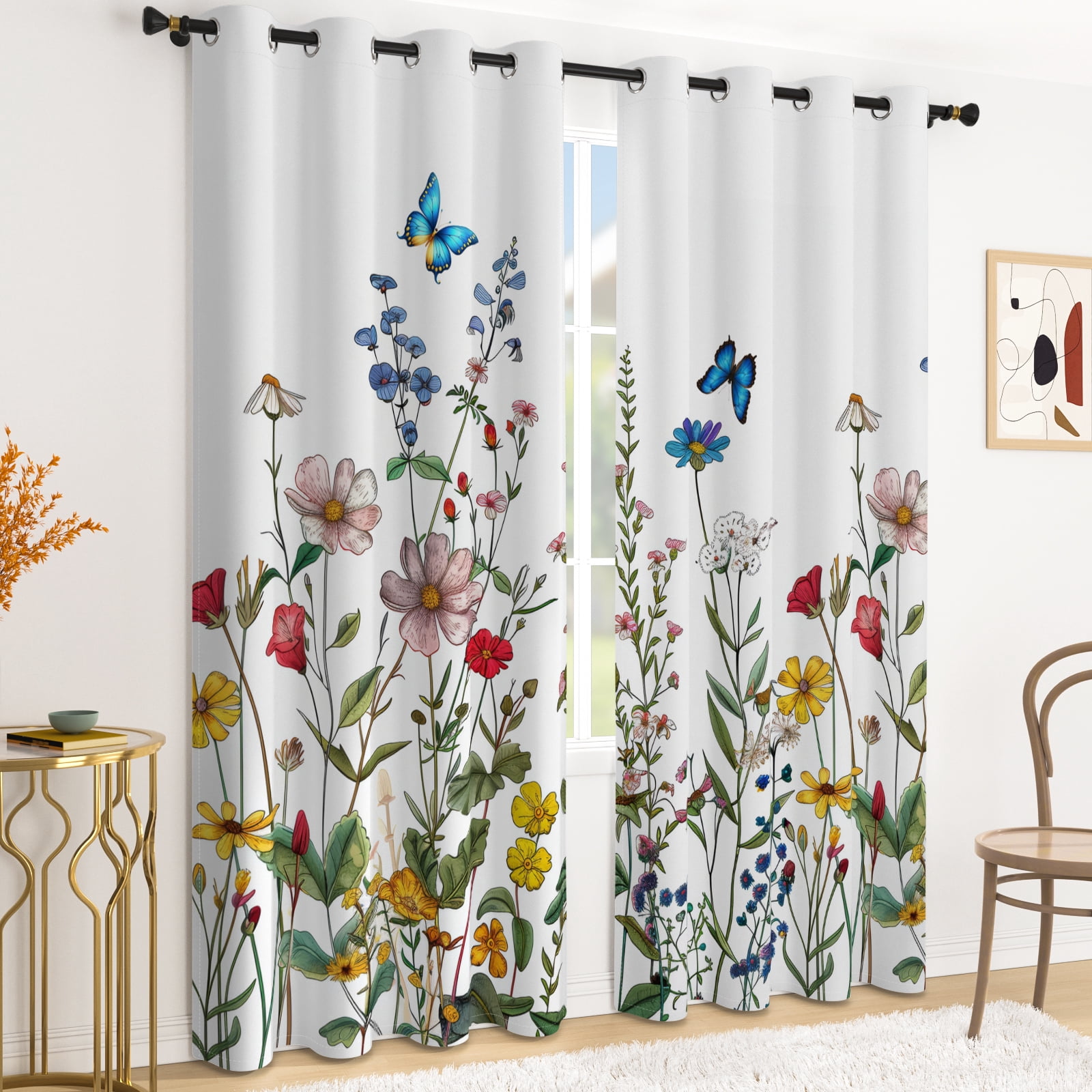 Tchckioa Wildflower Butterfly Print Blackout Curtains for Living Room ...