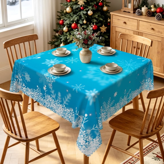 Tchckioa Winter Blue Snowflake Tablecloth for Restaurant Decor,70x70 Inch Square Stain Proof Table Cloth Cover