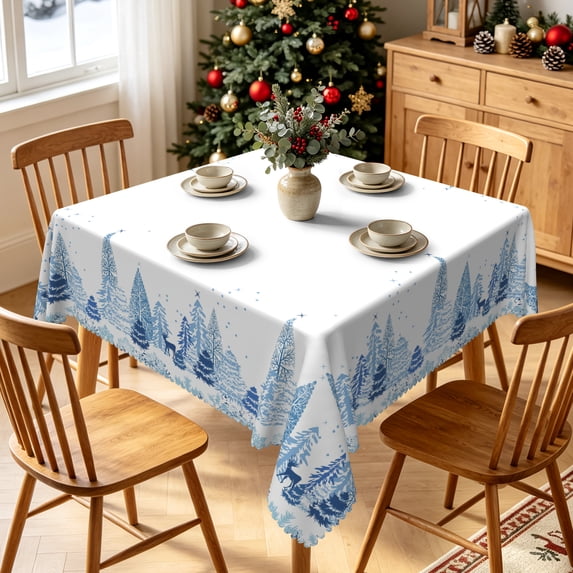 Tchckioa Winter Blue White Tablecloth for Restaurant Christmas Decor,60x60 Square Stain Proof Table Cloth Cover