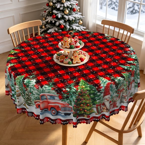 Tchckioa Winter Grid Round Tablecloth for Kitchen Dining,60 Inch Waterproof Stain Proof Table Cloth Cover
