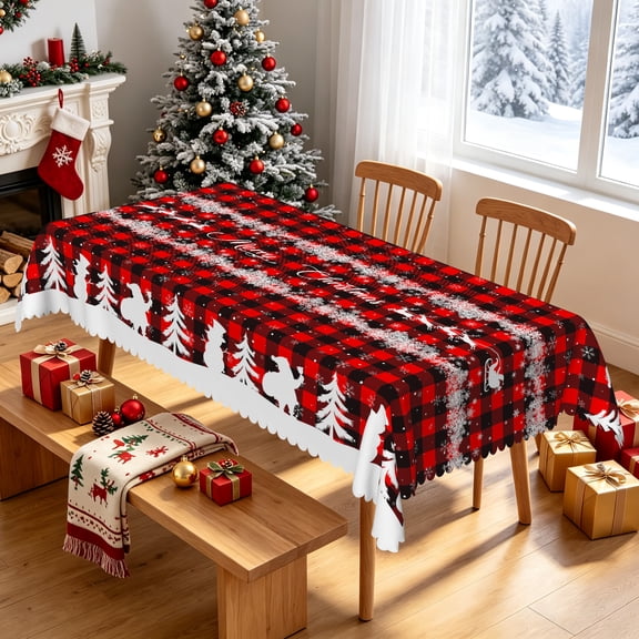 Tchckioa Winter Red Grid Tablecloth,Waterproof Table Cover for Kitchen Party Decor,60x84 Inch,Rectangle