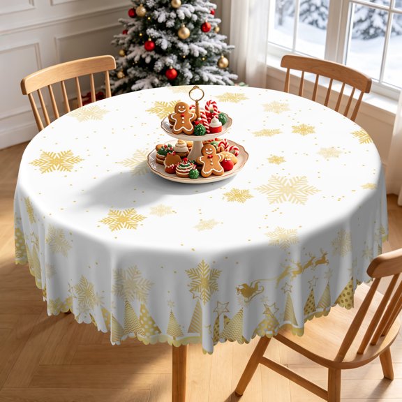Tchckioa Winter Snowflakes Tablecloth,60 Inch Round Waterproof Table Cloth Cover for Restaurant Decor
