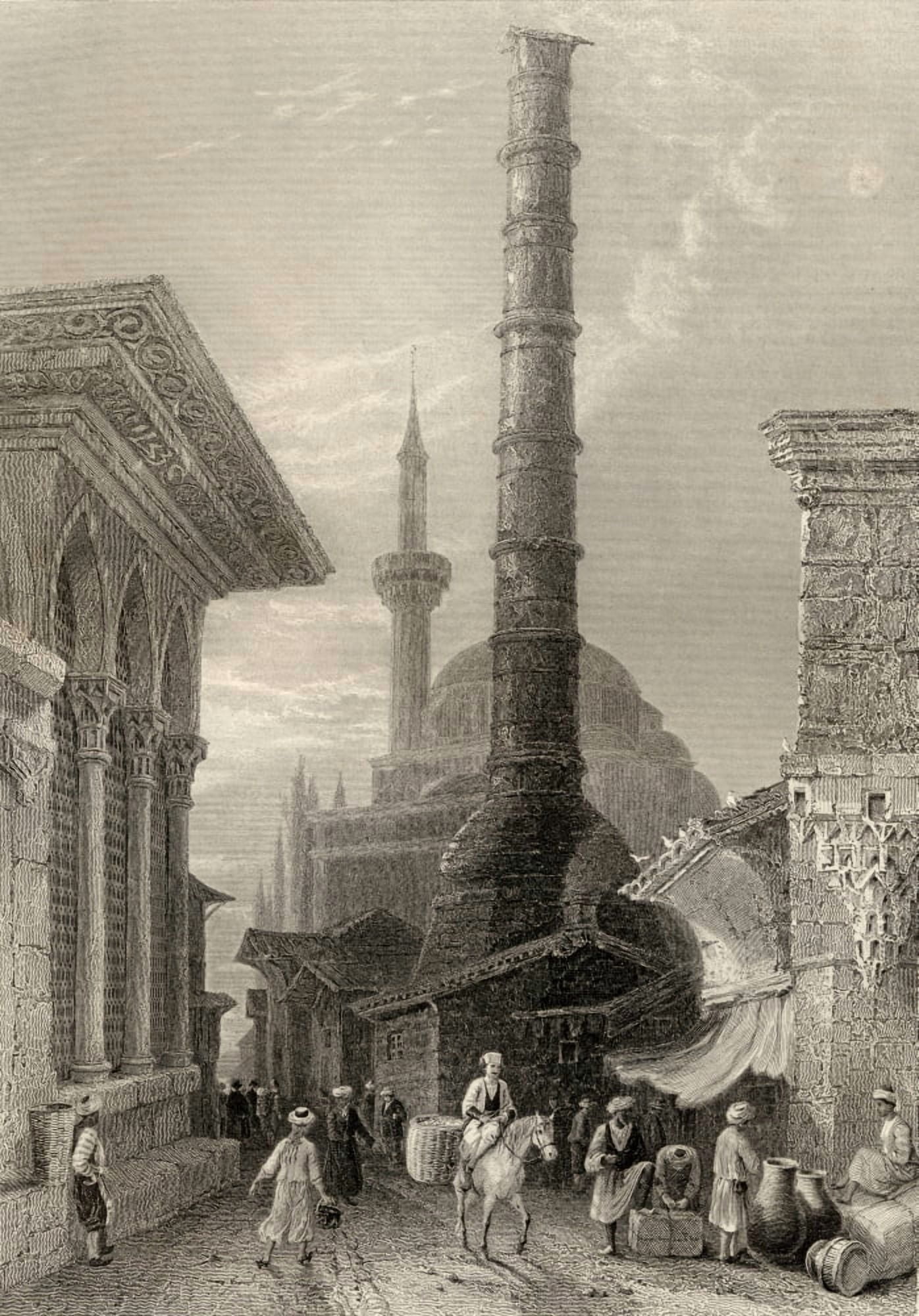 The Tchernberle Tash Or Burnt Pillar Constantinople Istanbul TurkeyEngraved By J Carter After WHBartlett Canvas Art - Ken Welsh Design Pics (12 x 17)