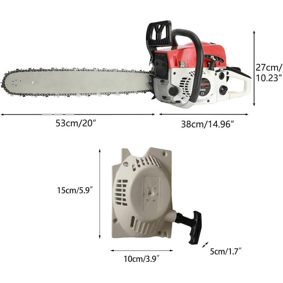 Tchonts 20 Inch Gas Chainsaw, 58CC Single Cylinder Air-cooled 2 Stroke Engine Gasoline Chainsaw, 2400W Portable Hand Pull Start Chain Saw for Cutting Wood Tree Trimming,13000rpm