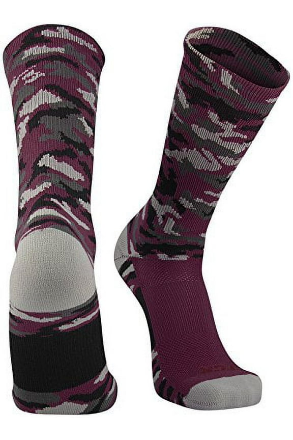 Sports Elite Woodland Camo Crew Socks (Maroon, Medium)
