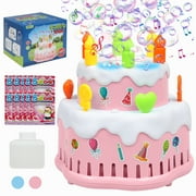 Tcovle Bubble Machine for Kids, Automatic Cake Bubble Blower with Lights & Music for Birthday Outdoor Parties Wedding Party Favors, Gifts Toy for Boys Girls Age 2+(Pink)