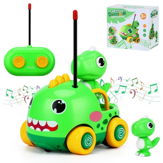Tcovle Remote Control Car for Toddlers, RC Dinosaur Chasers Cars with Music and Sound for Toddlers Kids Age 5+ (Green)