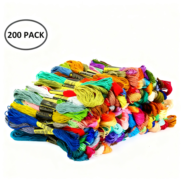 Raimbow Coloue Thread Assorted Crafts Pack: 200 Colored Cotton Cross Stitch Embroidery Sewing ...