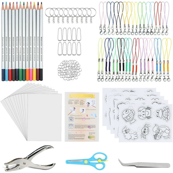 Tcwhniev 200PCS Heat Shrink Plastic Sheets Kit,Shrink Art Kit Including 25PCS Shrinky Paper Sheets,Keychains Accessories,Perfect for Shrinky Dink Crafts Jewelry Making DIY