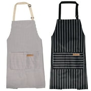 Tcwhniev 2Pack Floral Aprons for Men and Women Adjustable Kitchen Chef Apron With Stripe Pattern for Cooking, Baking