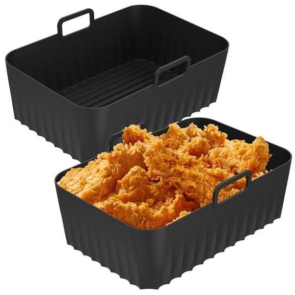 Tcwhniev 2Pcs Air Fryer Silicone Pot,Reusable Air Fryer Liner,Heat Resistant Air Fryer Basket,Rectangular Air Fryer Accessories for Air Fryer Oven Microwave