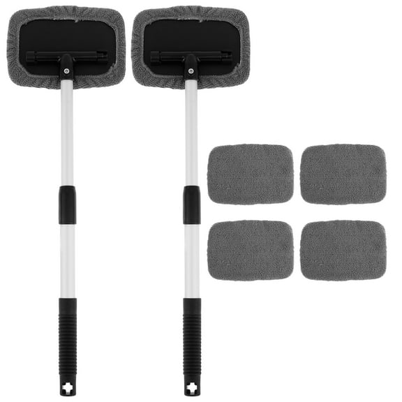 Tcwhniev 2Pcs Car Windshield Cleaner Car Window Cleaner with Extendable Handle Windshield Cleaning Tool with 4 Washable Pads Telescopic Auto Glass Cleaning Tool for SUV RV Truck, Grey