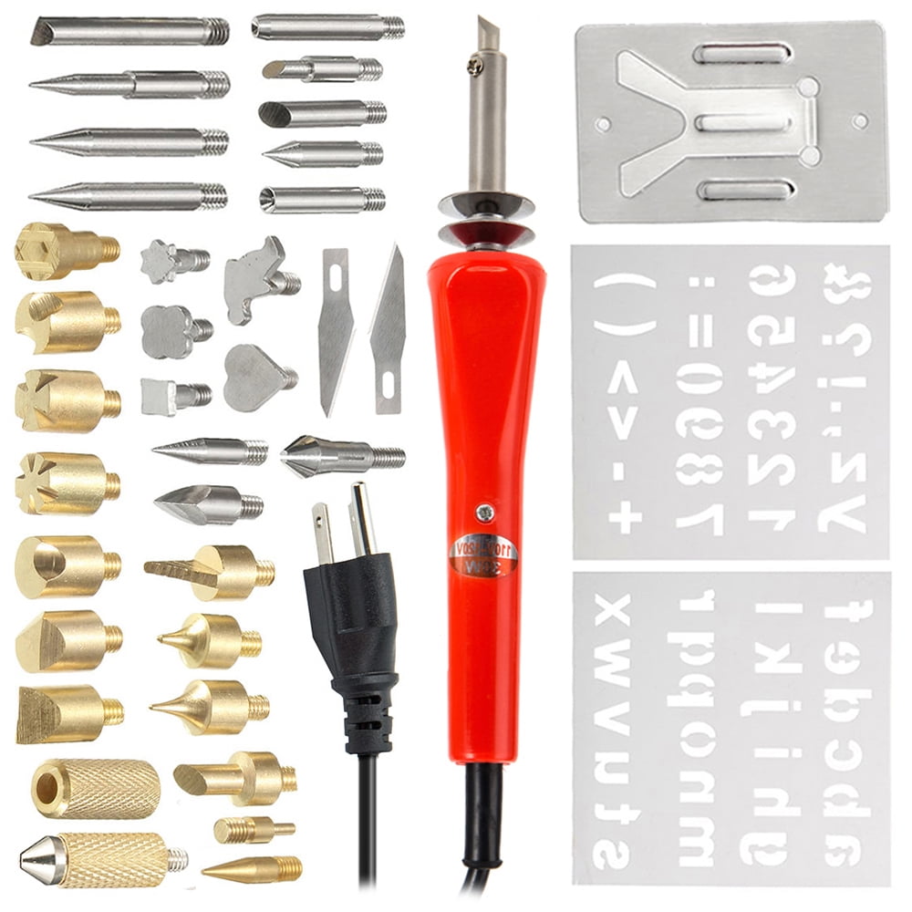Willstar 37pcs Wood Burning Tool Kit Craft Set Soldering Pyrography Art Pen Tips, Size: B Style-Us Plug, Red