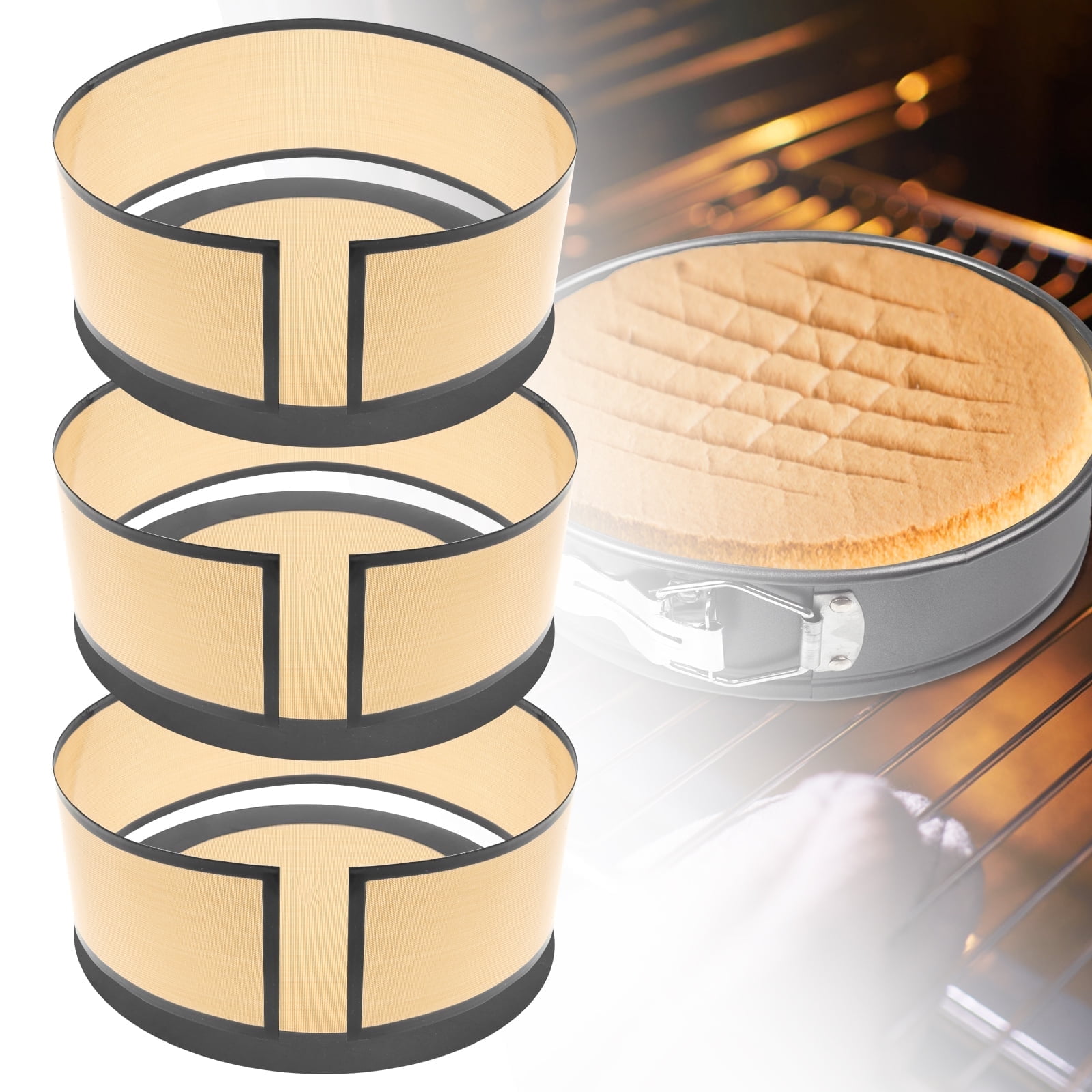 Tcwhniev 3 Set 9 Inch Round Silicone Baking Mat, 32 x 3.9 inch Long Strip Silicone Baking Mat Reusable Silicone Mat for Baking Pan for Cake/Bread/Pizza/Macaron/Pastry/Cookie