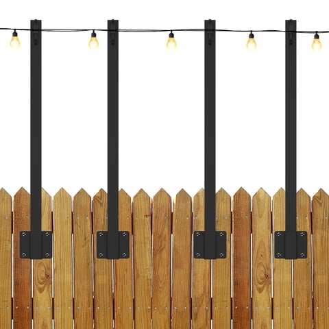Tcwhniev 4Pcs Suspension String Light Poles Metal Outdoor String Light Hanging Poles Sturdy Patio Light Post Mounting Stand Backyard Deck Light Pole for Wall Fence,17in