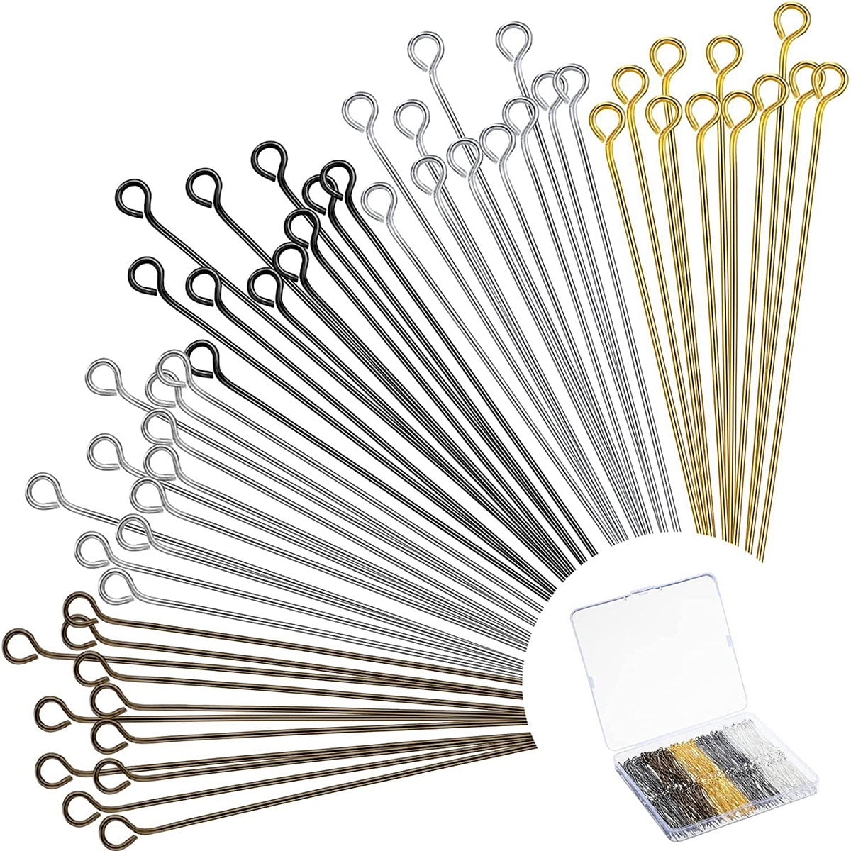Tcwhniev 500 Pcs Open Eye Pins, Mix Jewelry Findings Eye Pins,Open Eye