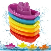 Tcwhniev 6Pcs Baby Bath Boat Toy Floating Ship Bath Toy Colorful Stackable Bath Toys Fun Baby Bath Time Connectable Boats Toy Water Baby Bath Toys Set Pool Beach Floating Boat Toys for Kids