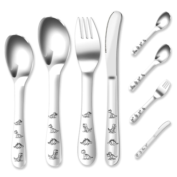 Tcwhniev 8 Pieces Kids Silverware Set, Stainless Steel Toddler Utensils, Childrens Flatware Set, Kids Forks and Spoons for Home Preschools