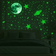 Tcwhniev 947pcs Glow in The Dark Stars, Glowing In The Dark Moon Planet Spaceship Wall Decals, Luminous Adhesive Wall Stickers for Kids Nursery Kindergarten Bedroom