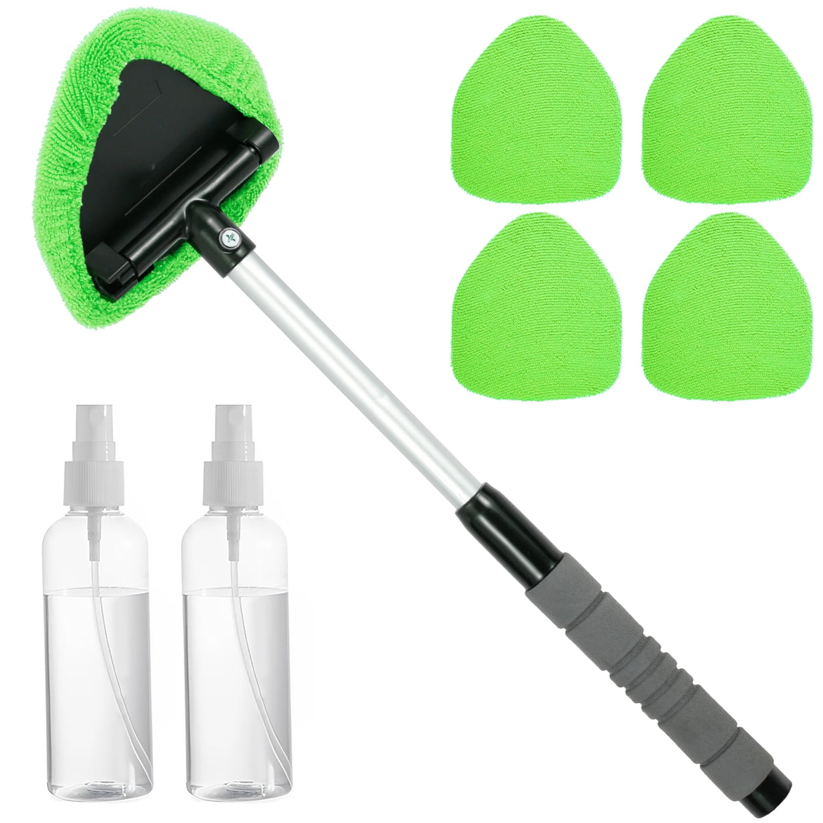 KwoKmarK Windshield Cleaner Tool Car Window Cleaning Wand Glass Microfiber Brush Bigger Pad Thicker Softy Cloth with Towel Spray Bottle Cloth Bag Kit