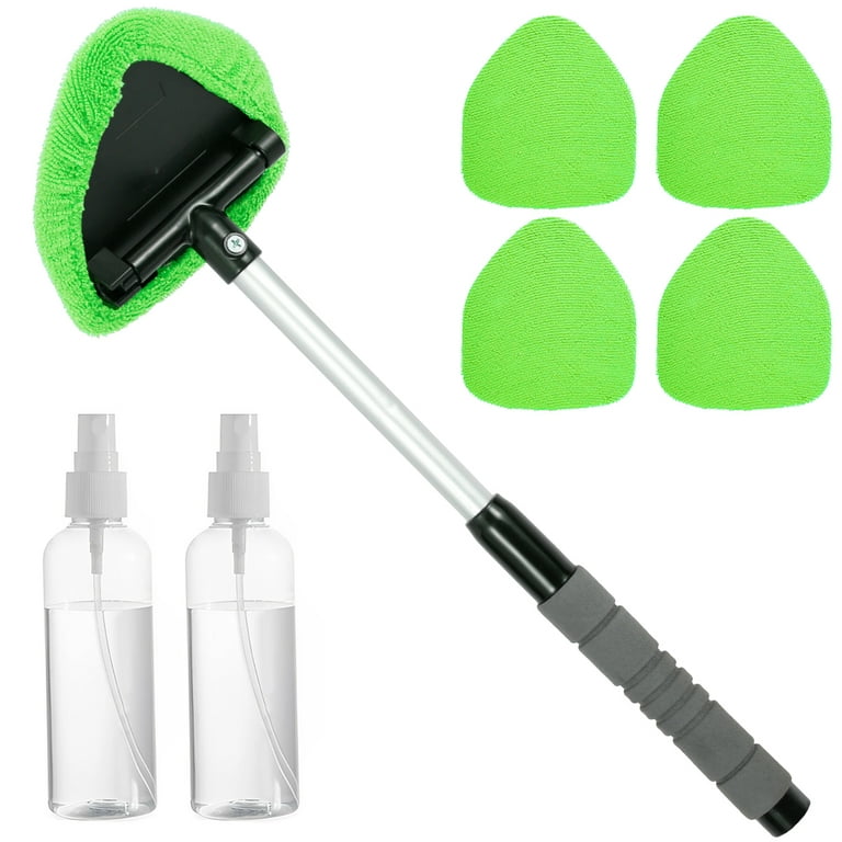 2 Pack Windshield Cleaning Tool Windshield Cleaning Wand Auto Window  Cleaner with Detachable Handle, 8 Pieces Reusable Cloth Pads and 2 Pieces  Spray