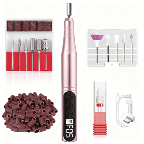 Tcwhniev Electric Nail Drill File 35000RPM, Professional Manicure Pedicure Tools with 6 Bits & Sanding Bands,for Acrylic Gel & Dip Nails,Low Noise