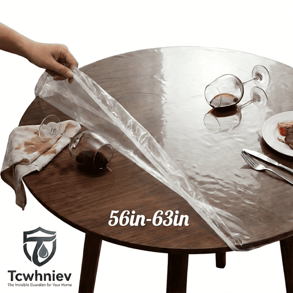 Tcwhniev Indoor Outdoor Clear Round Fitted Vinyl Tablecloth With Elastic Edge, Waterproof PVC Table Cover, Indoor Outdoor Tablecloth of 56-63 Inch Diameter