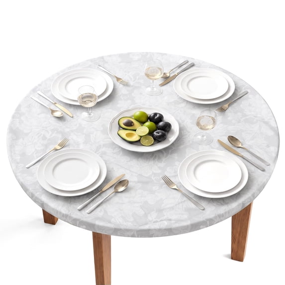 Tcwhniev Indoor Outdoor Fitted Vinyl Round Tablecloth with Flannel Backing,Elastic Edged, Waterproof Wipeable Table Cover, PVC Round Tablecloth for 36"-44" Tables
