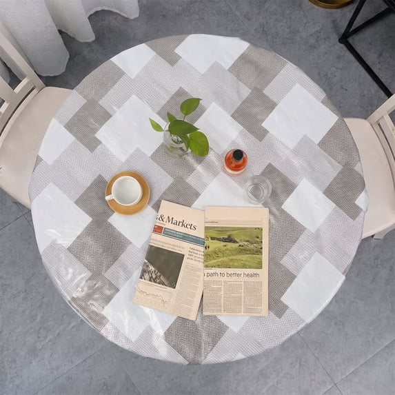 Tcwhniev Indoor Outdoor Round Fitted Vinyl Tablecloth for 36-44" Tables with Elastic Edge, Waterproof Elastic PVC Table Cover with Flannel Backing