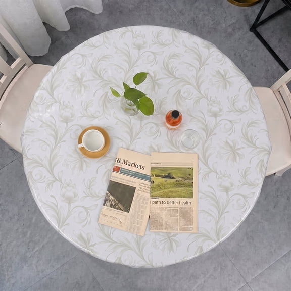 Tcwhniev Round Fitted Tablecloth with Elastic Edge, Waterproof Oil Proof Plastic Table Cover, Vinyl Flannel Backed Tablecloth Fits 36"-44" Round Tables for Dinner, Outdoor, Picnic