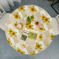 Tcwhniev Indoor Outdoor Patio Round Fitted Vinyl Tablecloth, Flannel Backing, Elastic Edge, Waterproof Wipeable PVC Table Cover, Sunflowers Pattern for 5-Seat Table of 36"-44" Diameter