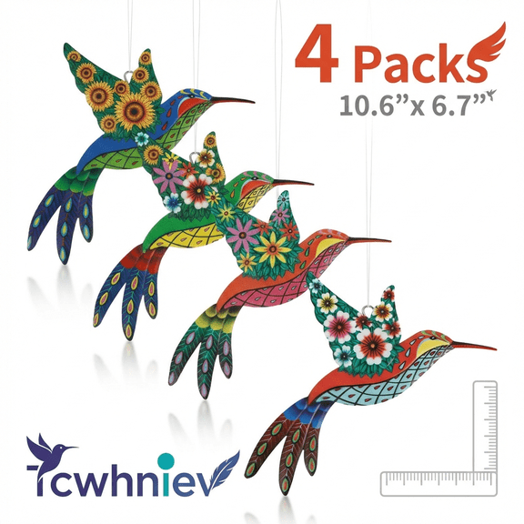 Tcwhniev 4Pcs Metal Hummingbird Wall Art Decor Creative Colorful Birds 3D Outdoor Sculpture Iron Outdoor Hanging Decor for Outside House Patio Garden Fence Porch Deck