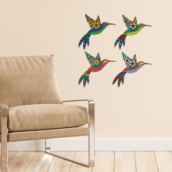 Tcwhniev 4Pcs Metal Hummingbird Wall Art Decor Outdoor Hanging Decor for House Patio Garden Fence Porch Deck