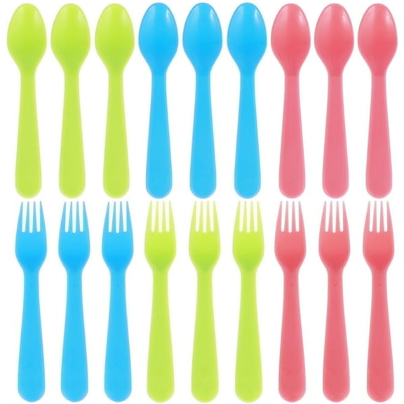 Tcwhniev Kids Silverware, 18 Pieces Toddler Utensils, Reusable Kids Forks and Spoons, Kids Utensils Set for Lunchbox, 9x Safe Forks, 9 x Children Spoons